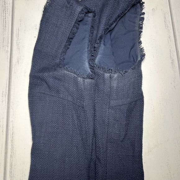 Karl Lagerfeld Paris Womens Fringe Trim Tweed Sheath Dress Sleeveless Blue Sz 10 - Picture 10 of 13